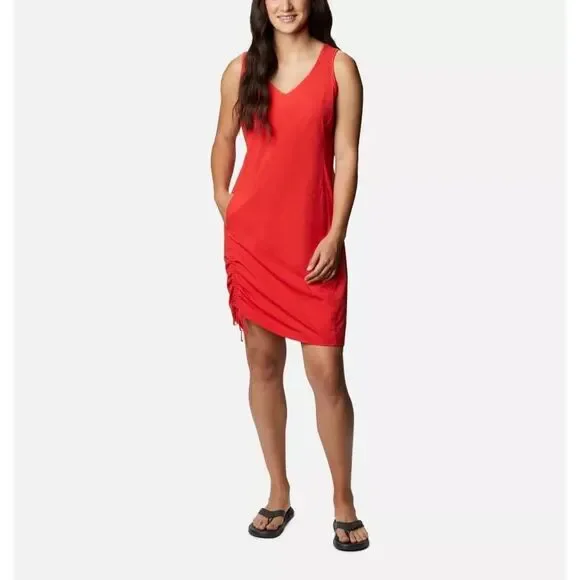strapless open back dress Red satin puff sleeve short dress